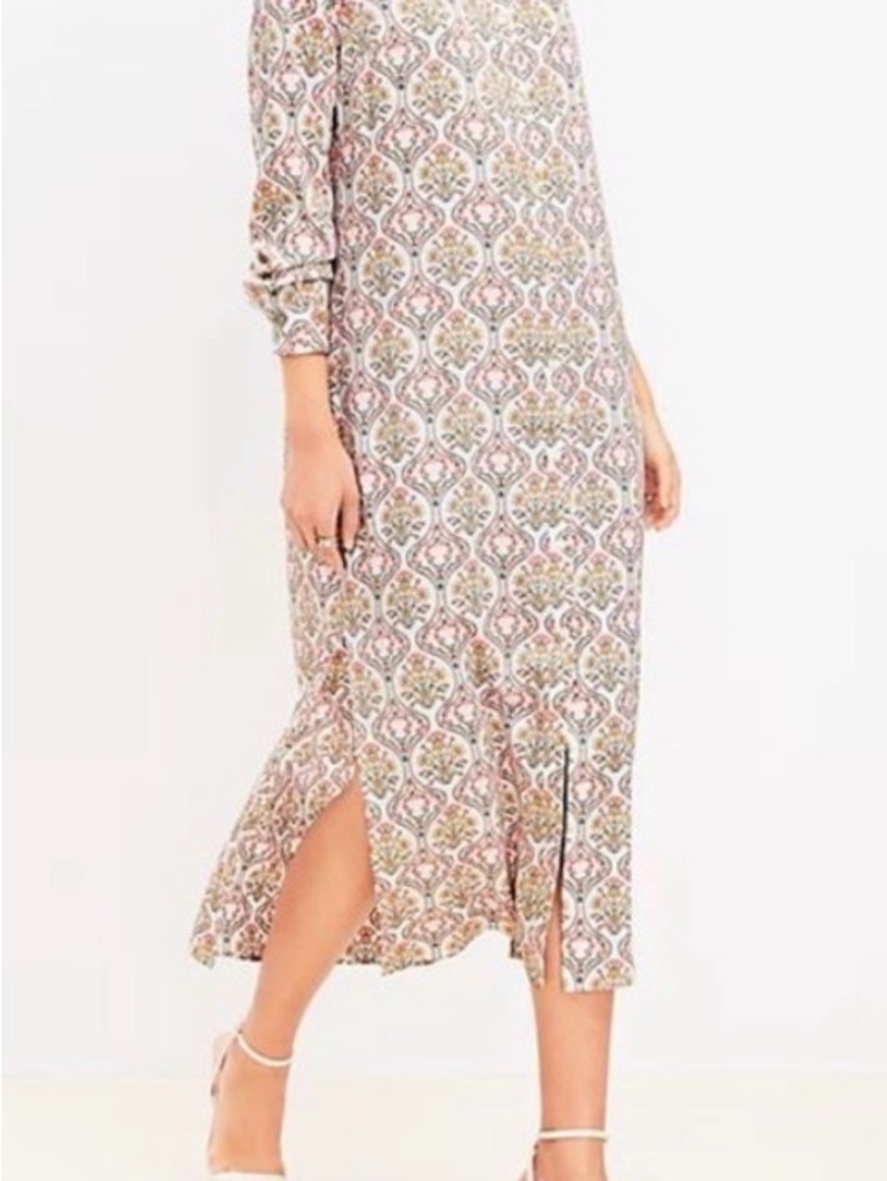 LOFT Pink Multicolor Printed Midi Dress with Side Slit